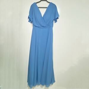 AW Bridal Rana Floor Length V Neck Bridesmaid Dress Baby Blue 12